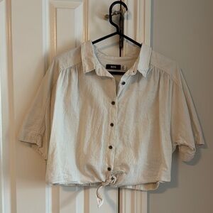 BDG Urban Outfitters Cream Short Sleeve Crop Tie Front Shirt